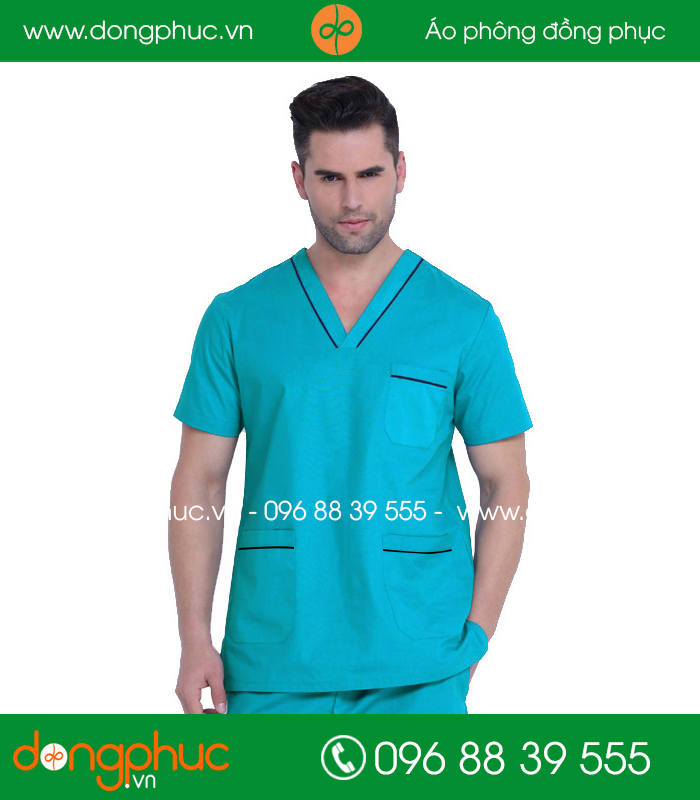 đồng phục phòng mổ màu xanh viền đen